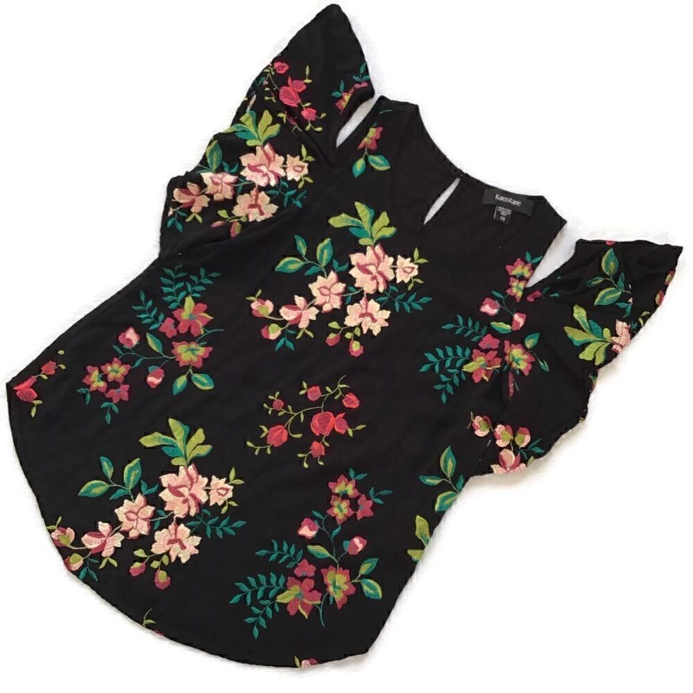 Karen Kane Floral Embroidered Cold Shoulder Top